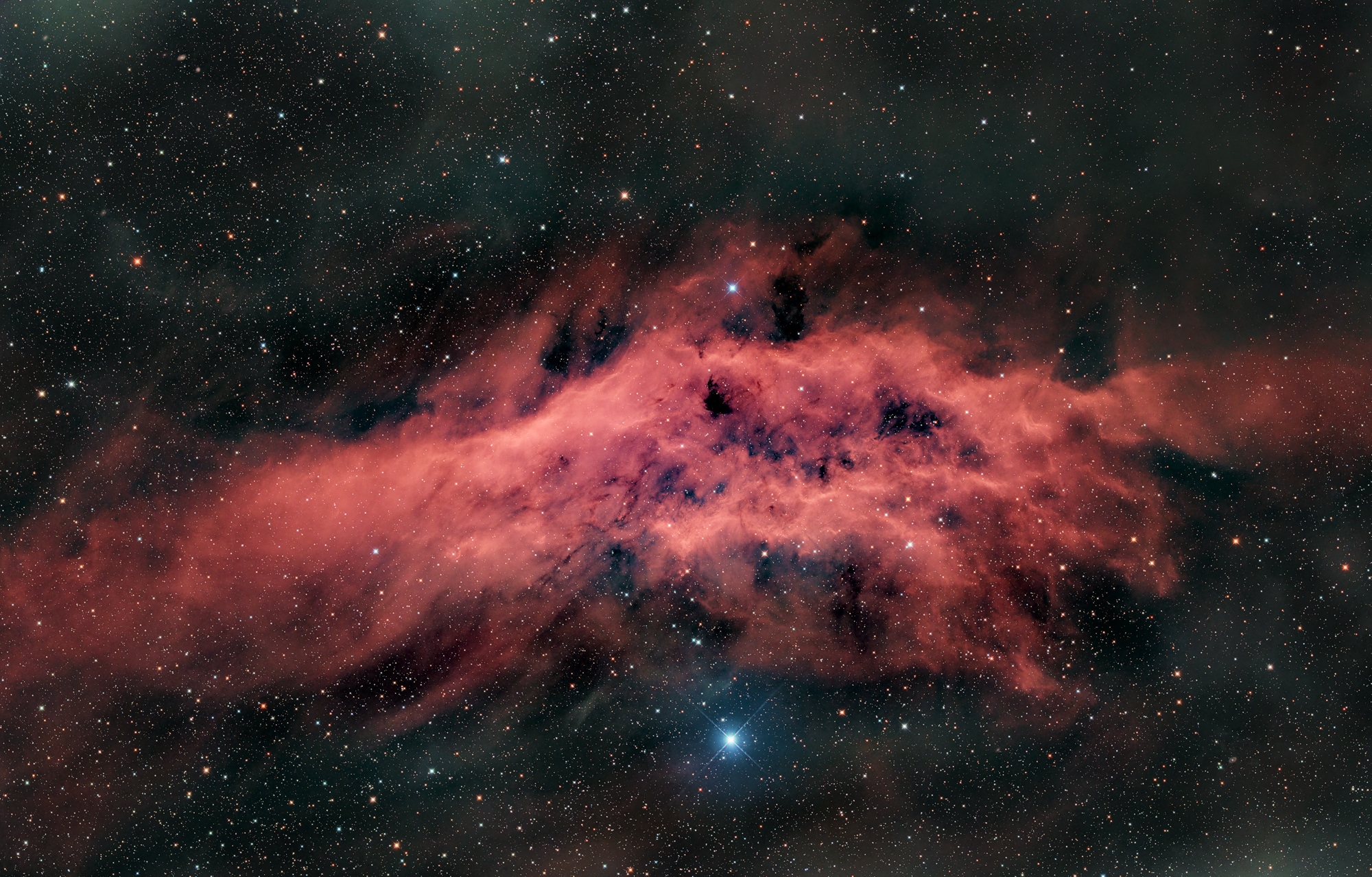 The California Nebula (NGC 1499) is an emission nebula in the constellation Perseus. It is so named because it resembles the outline of the US state of California in deepsky photos.